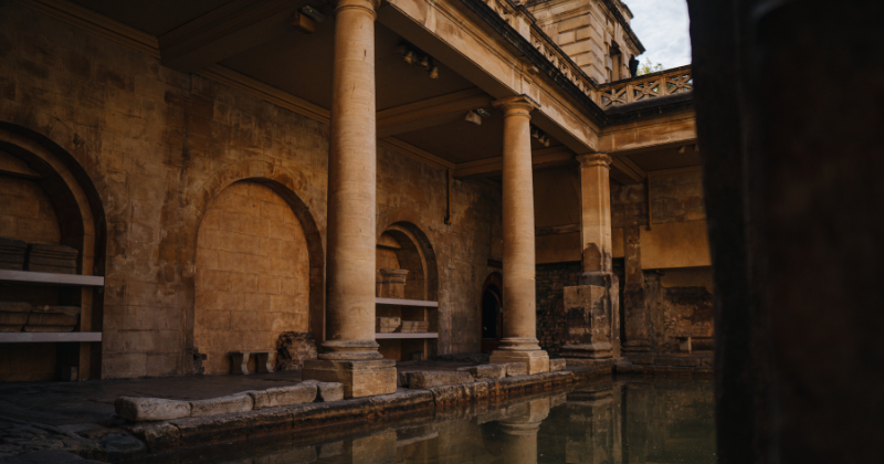 interior of the roman baths in bath city