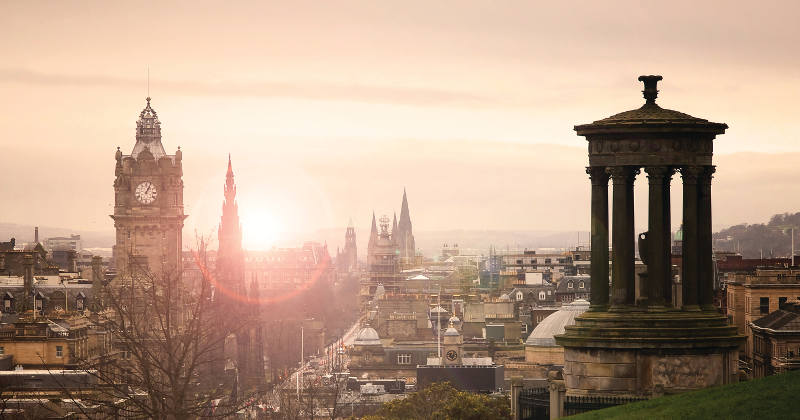 birdseye view over Princes Street in Edinburgh