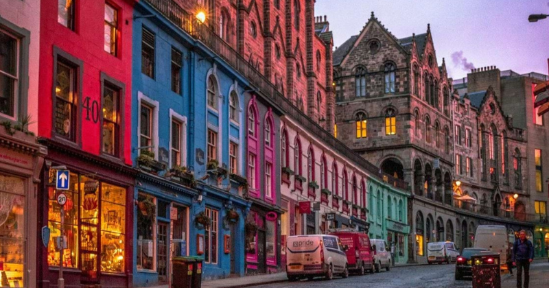 colourful shop fronts on a street