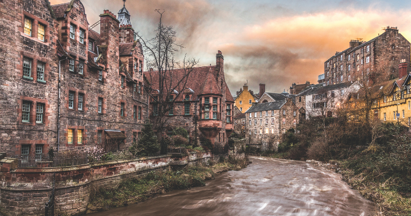 Old buildings overlooking a river