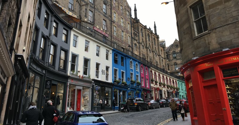a row of colourful buildings