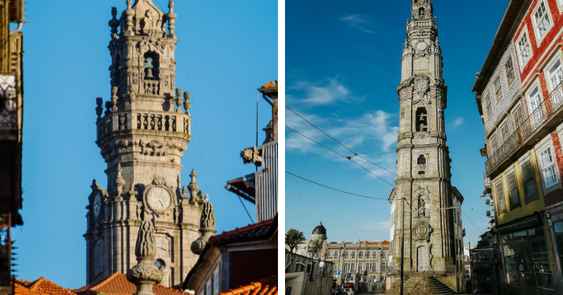 An old stone tower in a city