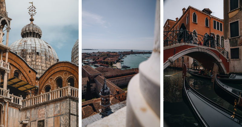 three images of the burnt orange stoned walls and rooftops in Venice