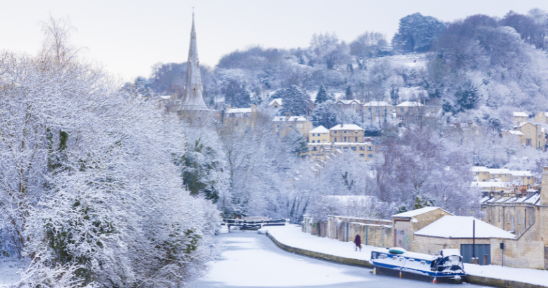 Bath at winter time with snow
