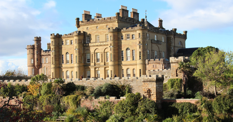 a castle over a garden