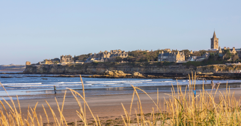 a town overlooking a beach
