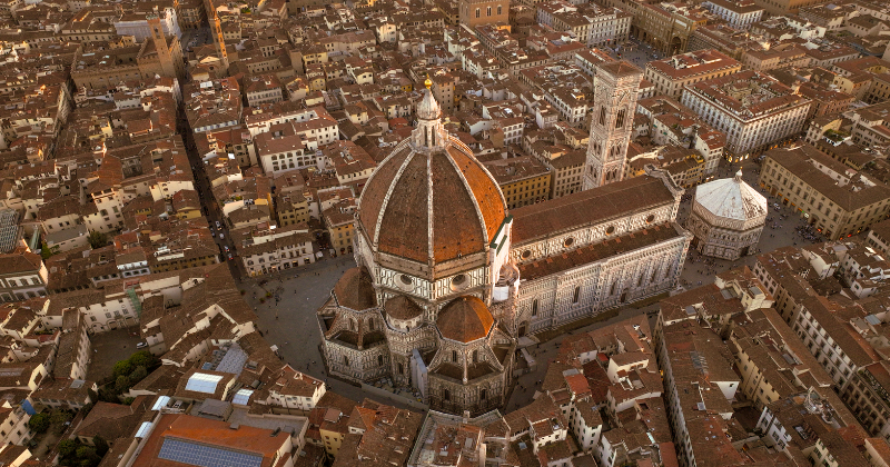 bird eye view over Florence city with orange rooftops