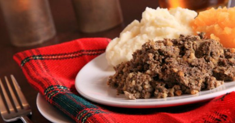 a plate of haggis and mashed potato