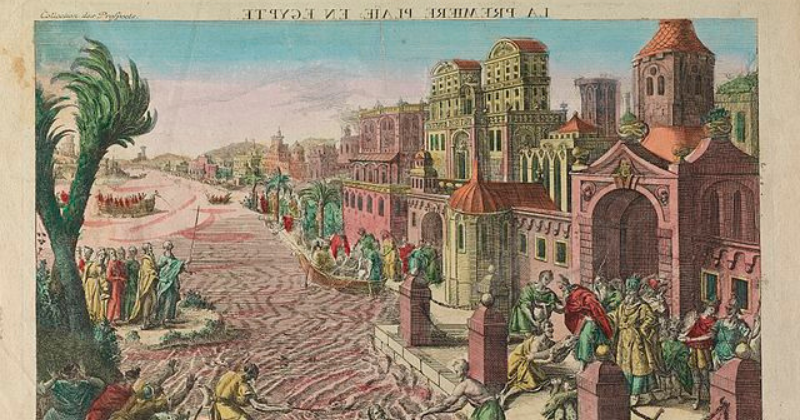 postcard painting of colourful buildings and people lining the streets