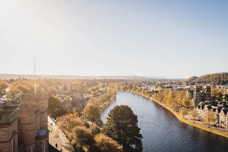 bird eye view over inverness with the river running through it