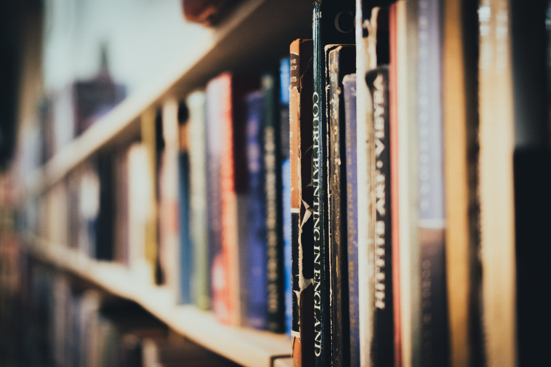 close up of books on a shelf