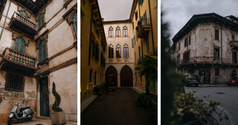 three images laying side by side showing the architecture of Verona