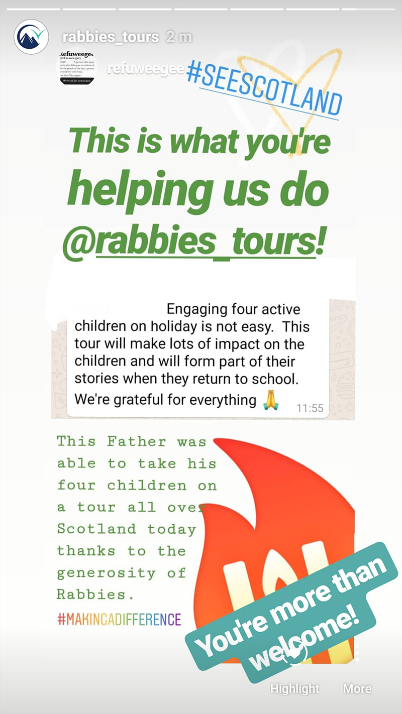screenshot from Rabbie's instagram account showing the partnership