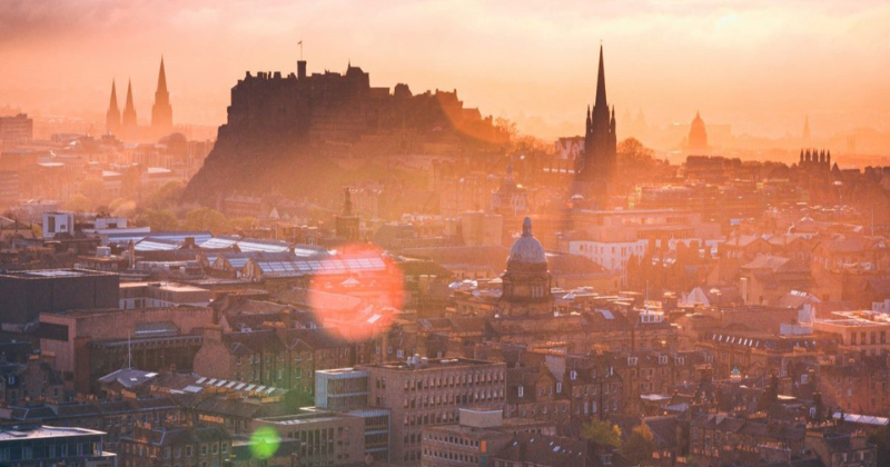 A city at sunset