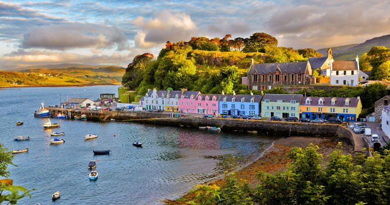 Row of colourful houses by the water