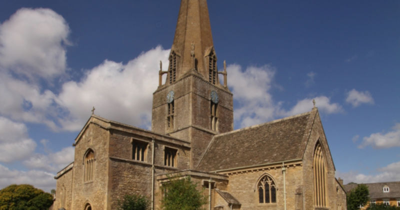 exterior of a church with blue sky in the background