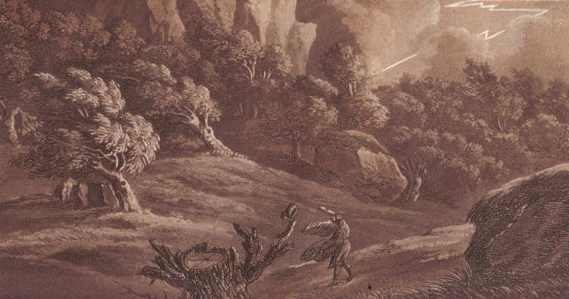 a painting of a wind swept landscape