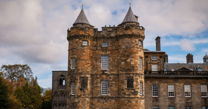a stone palace with turrets